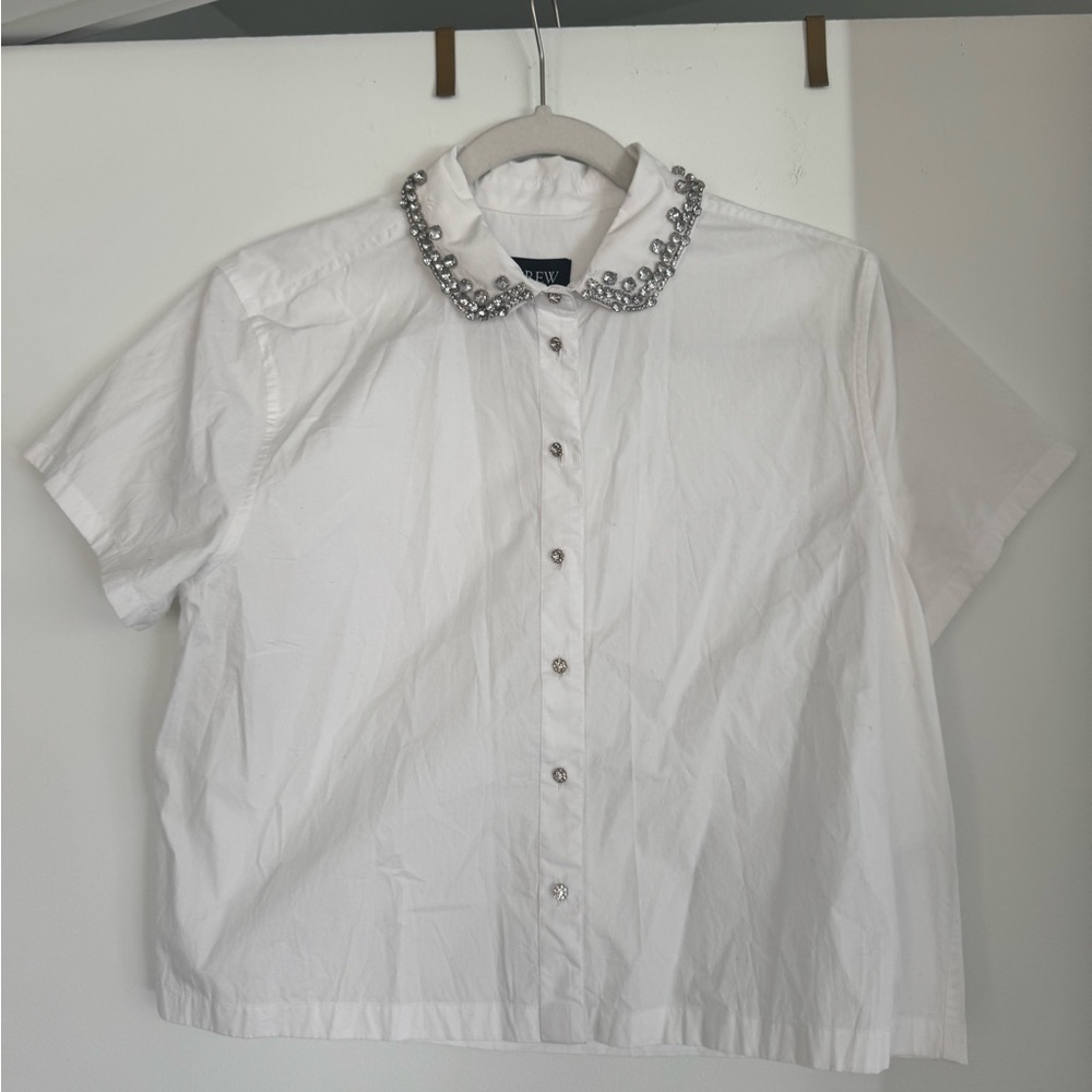 J Crew Short Sleeve Shirt with Embellished Collar and buttons